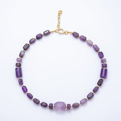 16K Gold Filled 15mm Amethyst Tube Rectangle Gemstone Chain 18.5 Inch Necklace w. Push Gate | WA-00391