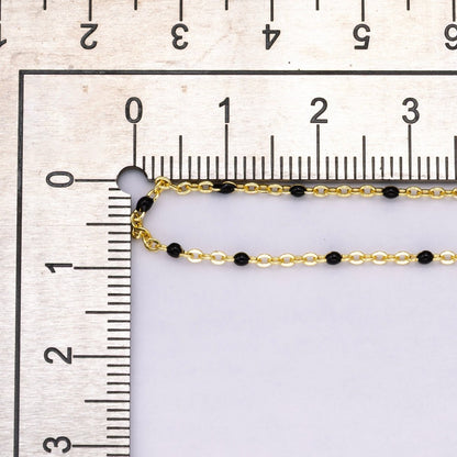 16K Gold Filled 1.5mm Black Enamel Ball Satellite Unfinished Chain by Yard | Roll-01866