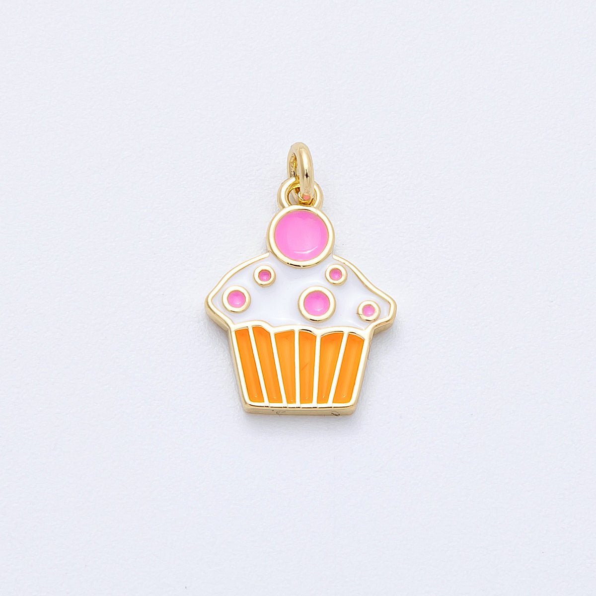 16K Gold Filled 15mm Brown, Pink Enamel Cupcake Pastry Charm | Charms-00155 Charms-00156