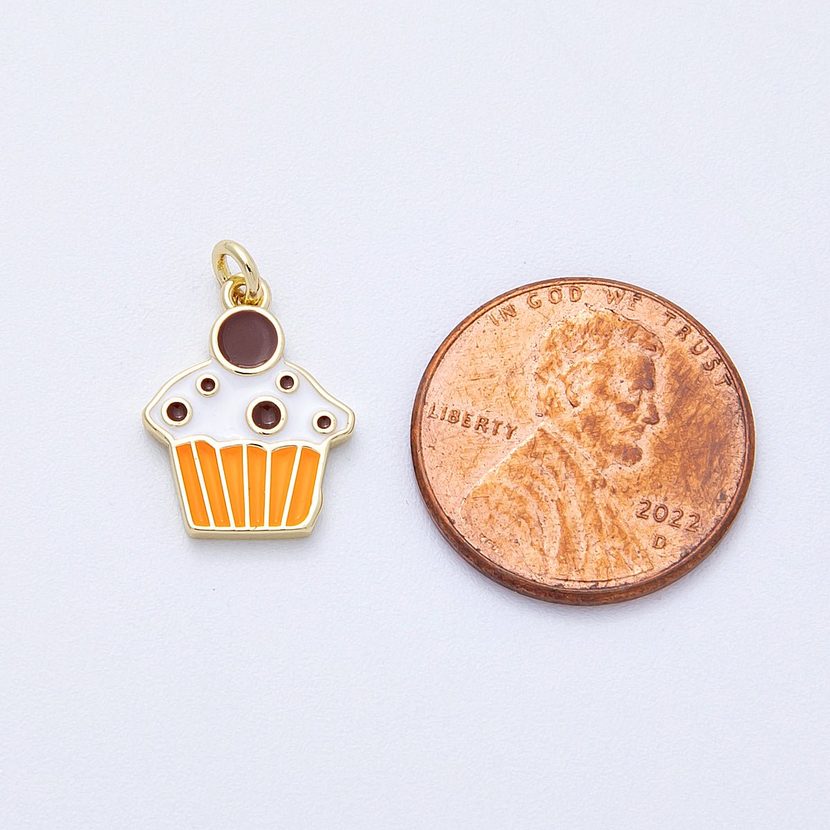 16K Gold Filled 15mm Brown, Pink Enamel Cupcake Pastry Charm | Charms-00155 Charms-00156