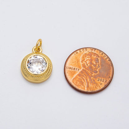 16K Gold Filled 15mm Clear CZ Bezel Round Solitaire Charm | Charms-00473