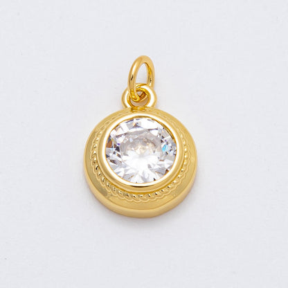 16K Gold Filled 15mm Clear CZ Bezel Round Solitaire Charm | Charms-00473