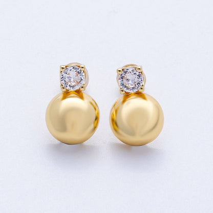 16K Gold Filled 15mm Clear CZ Dome Round Ball Stud | Earrings-00233