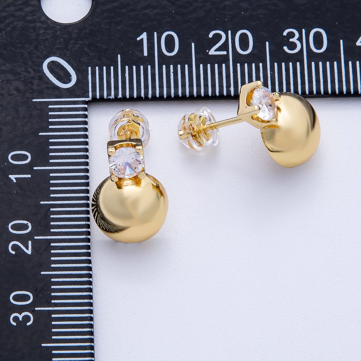 16K Gold Filled 15mm Clear CZ Dome Round Ball Stud | Earrings-00233