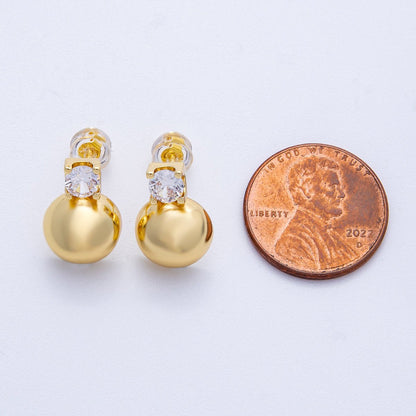 16K Gold Filled 15mm Clear CZ Dome Round Ball Stud | Earrings-00233