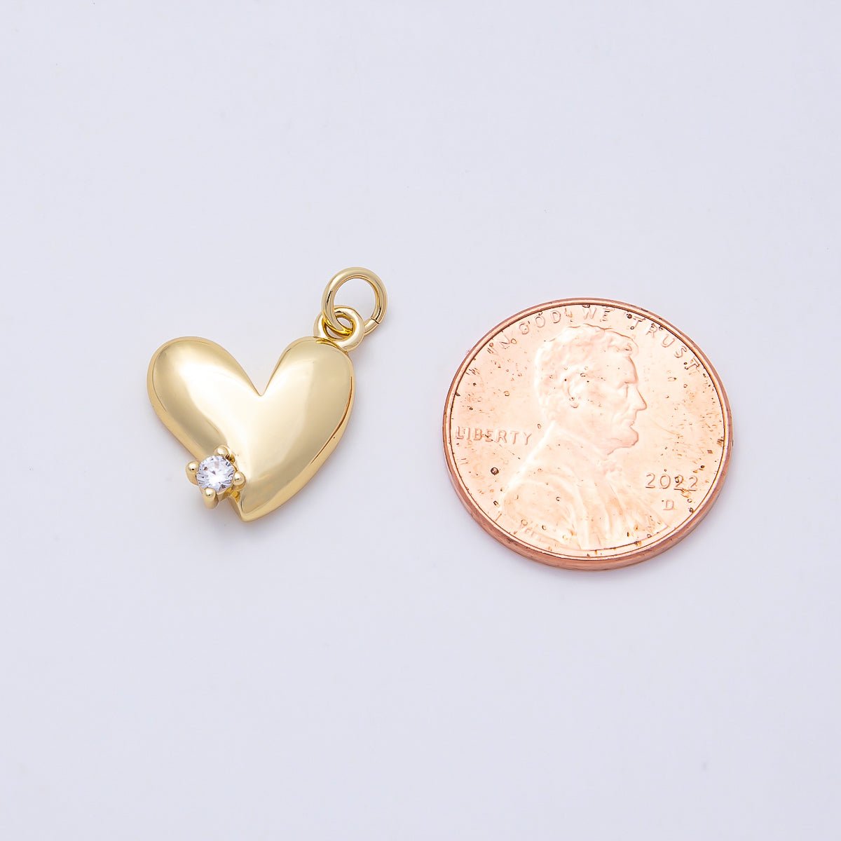 16K Gold Filled 15mm Clear CZ Heart Mini Charm | Charms-01171