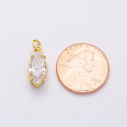 16K Gold Filled 15mm Clear CZ Marquise Solitaire Charm | Charms-00819