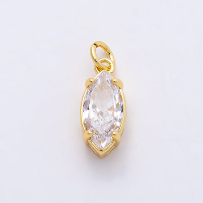 16K Gold Filled Clear CZ Teardrop, Oval, Heart, Marquise, Square Solitaire Charm | Charms-00816 ~ Charms-00820