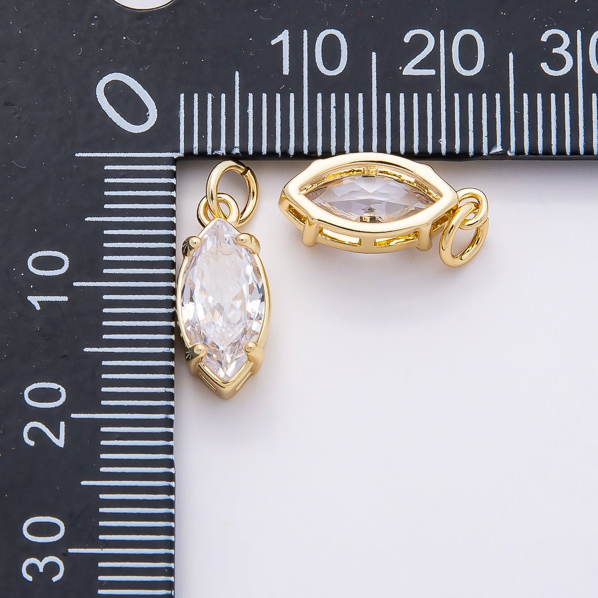 16K Gold Filled Clear CZ Teardrop, Oval, Heart, Marquise, Square Solitaire Charm | Charms-00816 ~ Charms-00820