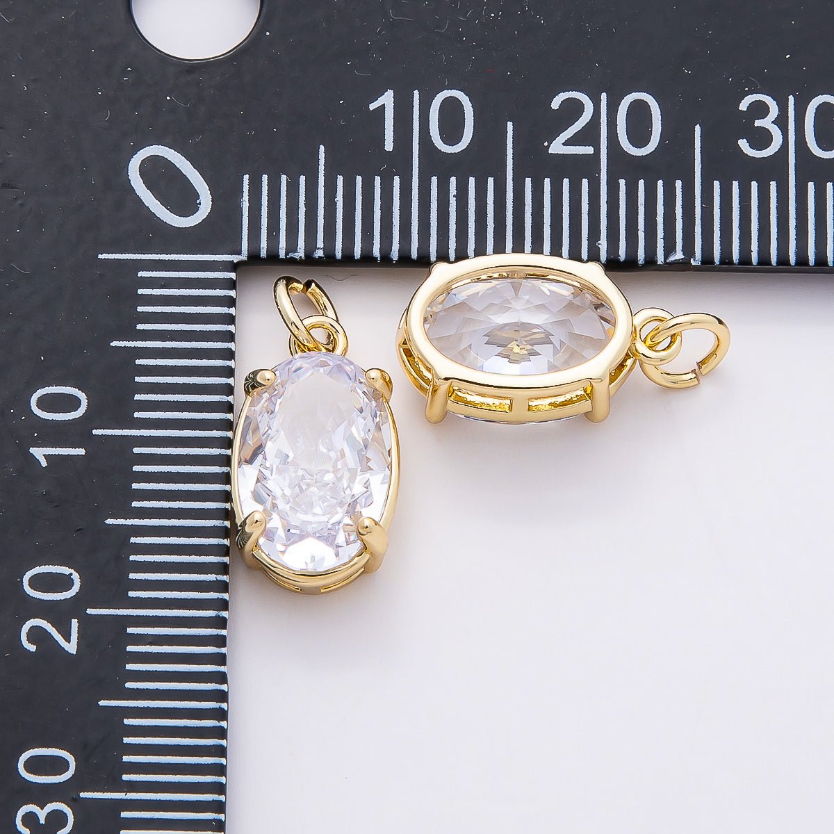 16K Gold Filled Clear CZ Teardrop, Oval, Heart, Marquise, Square Solitaire Charm | Charms-00816 ~ Charms-00820