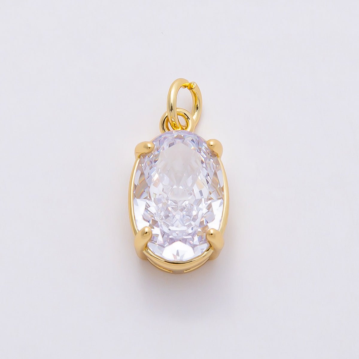 16K Gold Filled 15mm Clear CZ Oval Solitaire Charm | Charms-00817