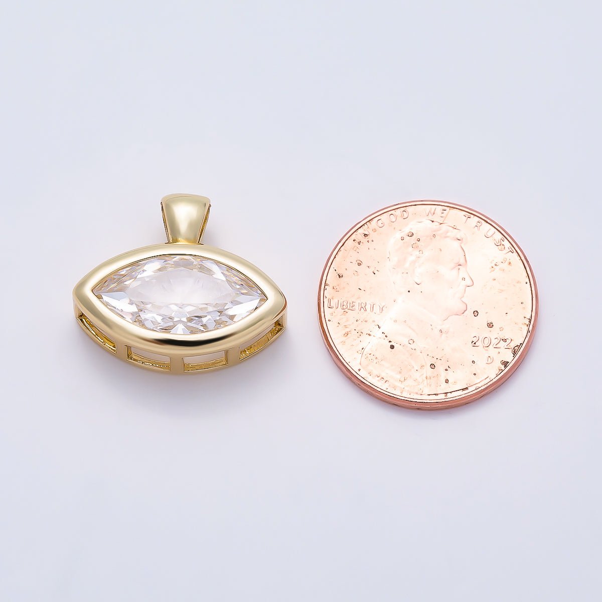 16K Gold Filled 15mm Clear Marquise CZ Ribbed Bezel Mini Pendant in Gold &amp; Silver | Charms-01227 Charms-01228