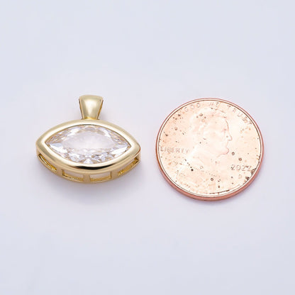 16K Gold Filled 15mm Clear Marquise CZ Ribbed Bezel Mini Pendant in Gold &amp; Silver | Charms-01227 Charms-01228