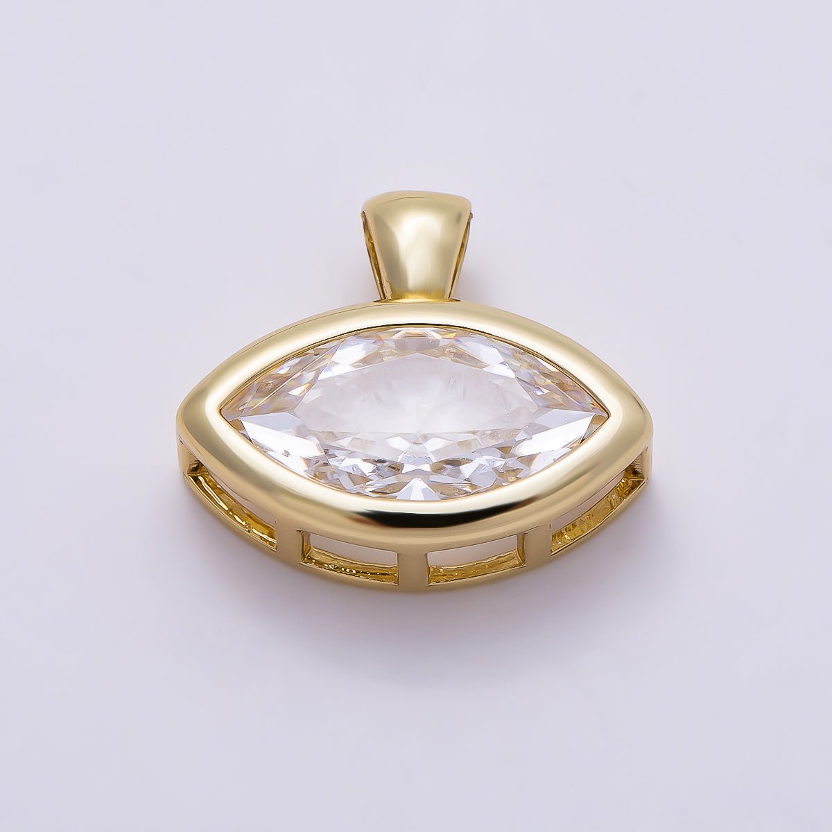 16K Gold Filled 15mm Clear Marquise CZ Ribbed Bezel Mini Pendant in Gold &amp; Silver | Charms-01227 Charms-01228