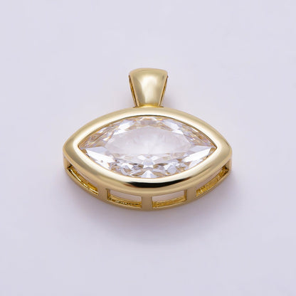 16K Gold Filled 15mm Clear Marquise CZ Ribbed Bezel Mini Pendant in Gold &amp; Silver | Charms-01227 Charms-01228