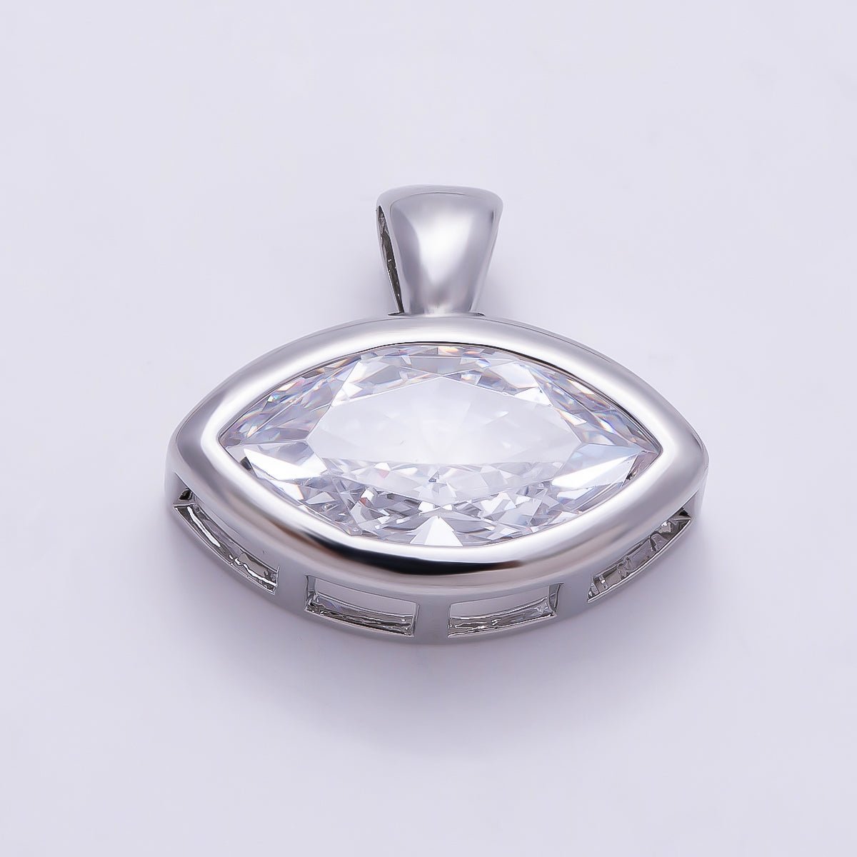 16K Gold Filled 15mm Clear Marquise CZ Ribbed Bezel Mini Pendant in Gold &amp; Silver | Charms-01227 Charms-01228