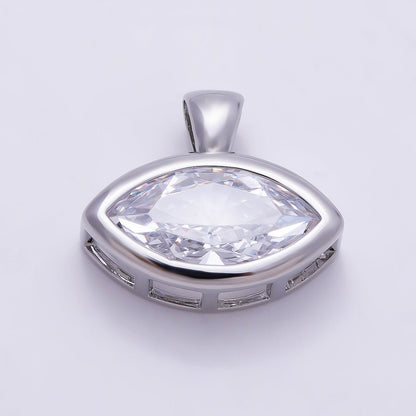 16K Gold Filled 15mm Clear Marquise CZ Ribbed Bezel Mini Pendant in Gold &amp; Silver | Charms-01227 Charms-01228