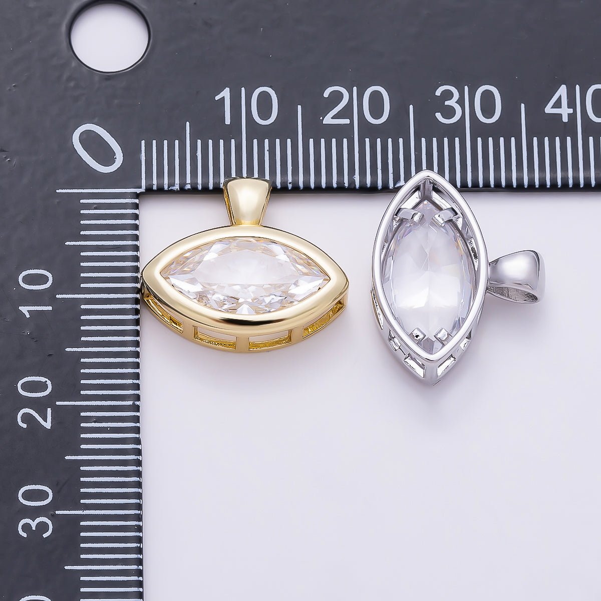 16K Gold Filled 15mm Clear Marquise CZ Ribbed Bezel Mini Pendant in Gold &amp; Silver | Charms-01227 Charms-01228