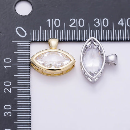 16K Gold Filled 15mm Clear Marquise CZ Ribbed Bezel Mini Pendant in Gold &amp; Silver | Charms-01227 Charms-01228