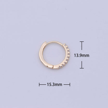 16K Gold Filled 15mm Clear Micro Paved CZ Huggie Earrings | AB1195