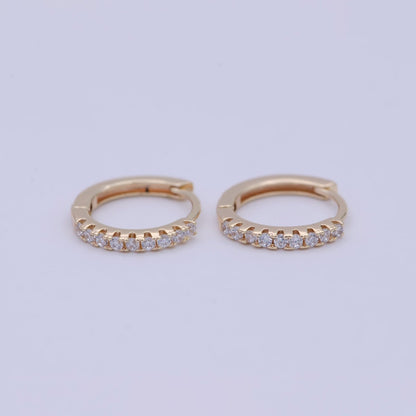 16K Gold Filled 15mm Clear Micro Paved CZ Huggie Earrings | AB1195