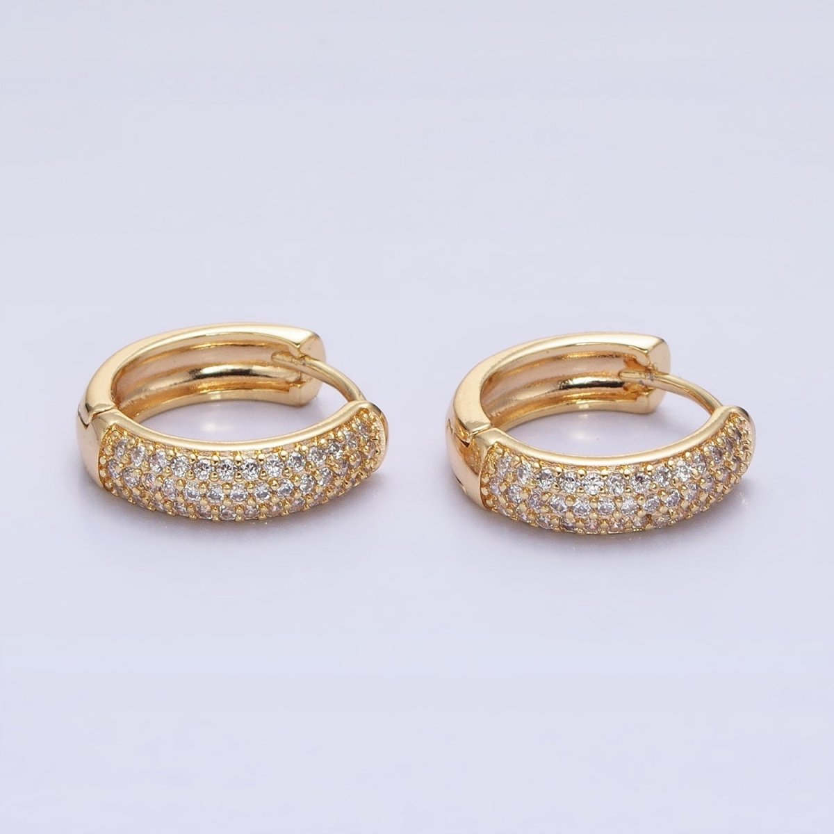 16K Gold Filled 15mm Clear Micro Paved CZ Huggie Earrings in Gold &amp; Silver | AD1306 AD1307