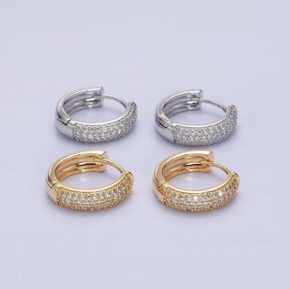 16K Gold Filled 15mm Clear Micro Paved CZ Huggie Earrings in Gold &amp; Silver | AD1306 AD1307