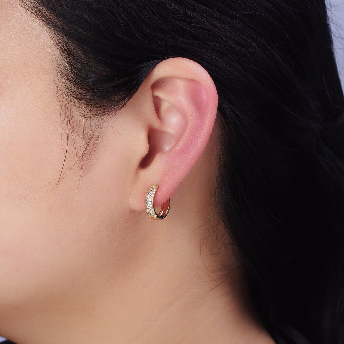 16K Gold Filled 15mm Clear Micro Paved CZ Huggie Earrings in Gold &amp; Silver | AD1306 AD1307