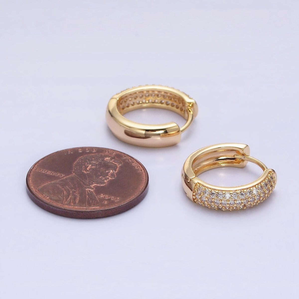 16K Gold Filled 15mm Clear Micro Paved CZ Huggie Earrings in Gold &amp; Silver | AD1306 AD1307