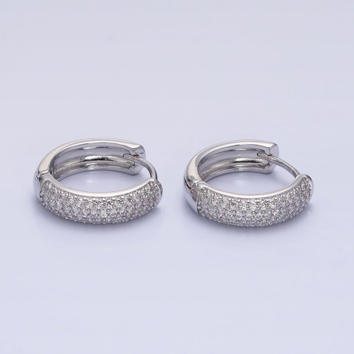 16K Gold Filled 15mm Clear Micro Paved CZ Huggie Earrings in Gold &amp; Silver | AD1306 AD1307