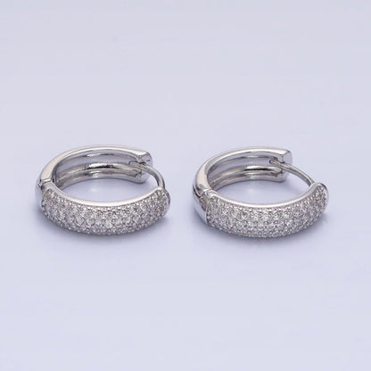 16K Gold Filled 15mm Clear Micro Paved CZ Huggie Earrings in Gold &amp; Silver | AD1306 AD1307