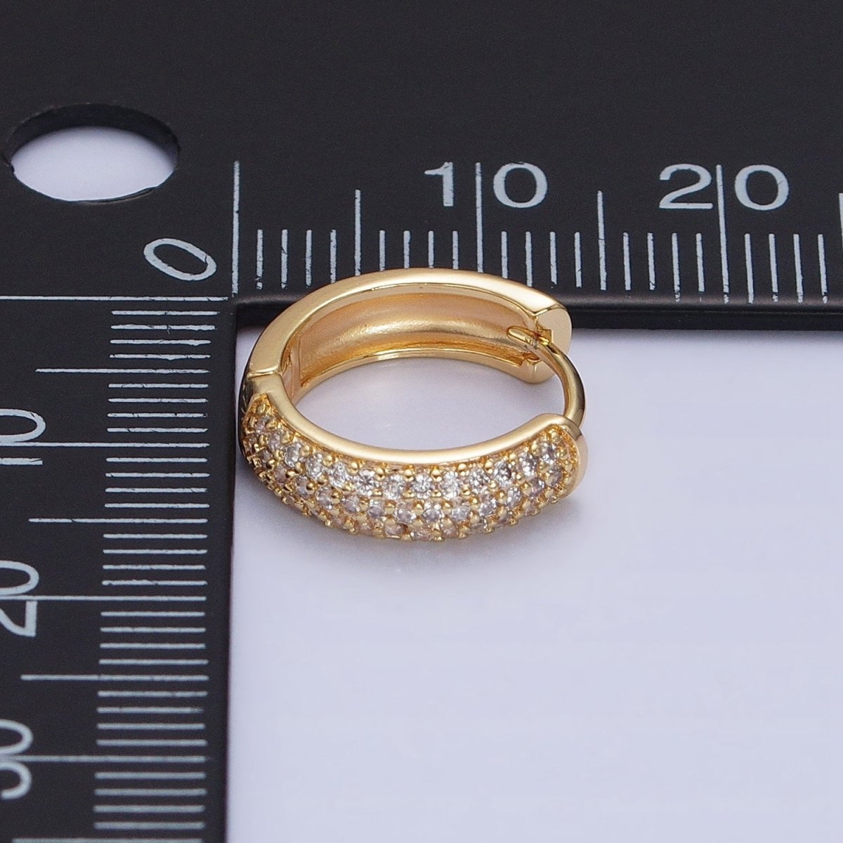 16K Gold Filled 15mm Clear Micro Paved CZ Huggie Earrings in Gold &amp; Silver | AD1306 AD1307