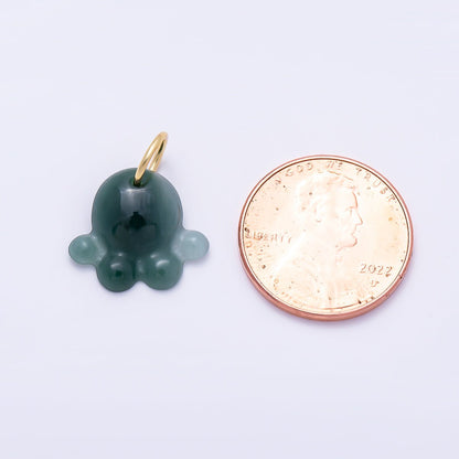 16K Gold Filled 15mm Green Aventurine Gemstone Octopus Ocean Animal Charm | Charms-01474