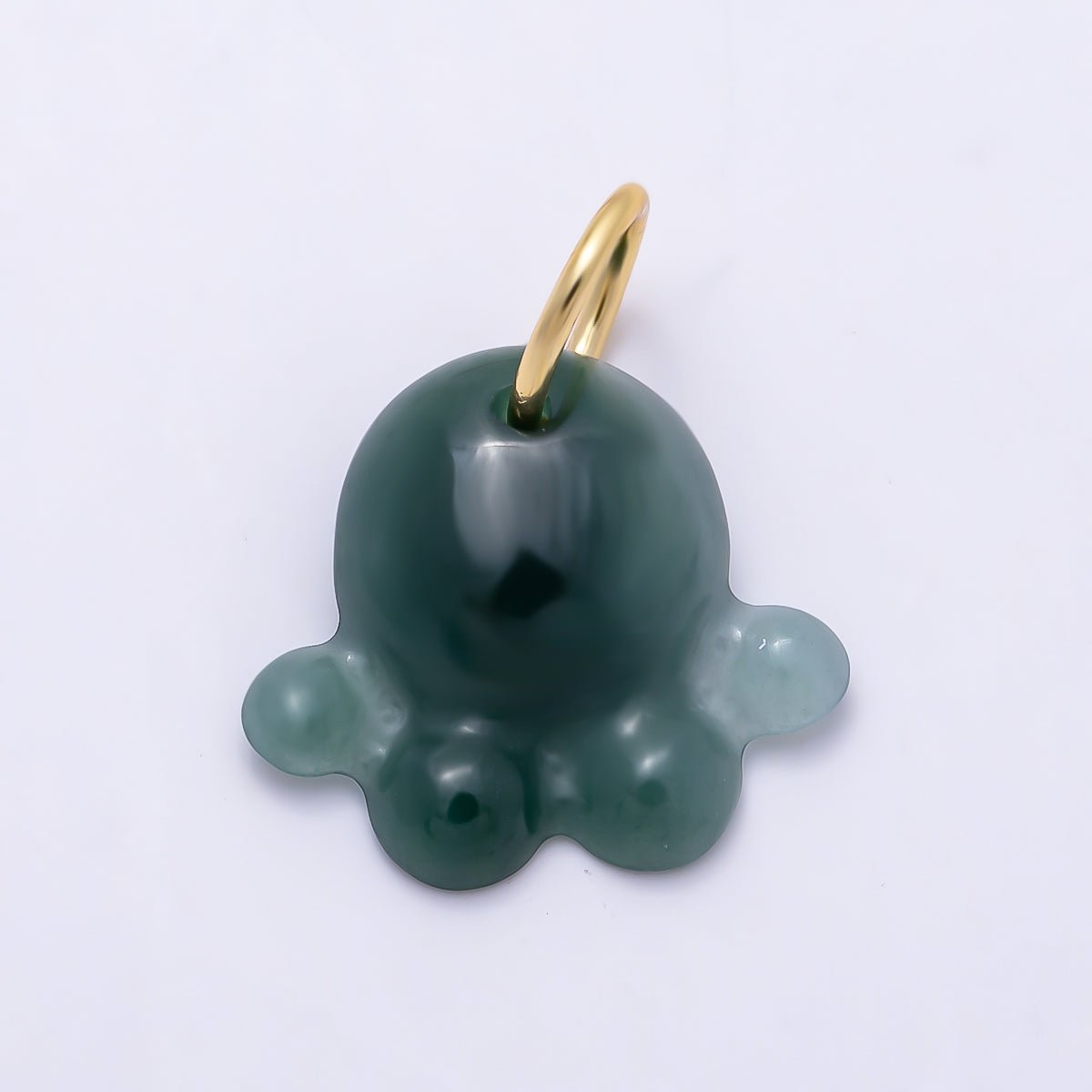16K Gold Filled 15mm Green Aventurine Gemstone Octopus Ocean Animal Charm | Charms-01474