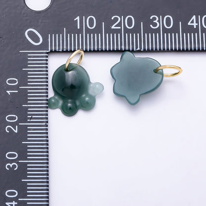 16K Gold Filled 15mm Green Aventurine Gemstone Octopus Ocean Animal Charm | Charms-01474