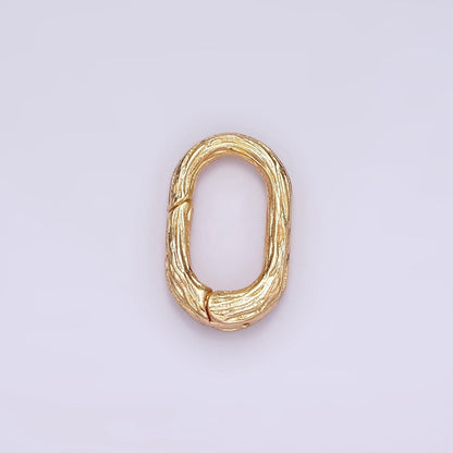 16K Gold Filled 15mm Line-Textured Oblong Push Spring Gate Jewelry Findings Supply | Z-522