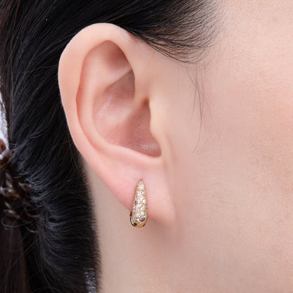 16K Gold Filled 15mm Micro Paved CZ Custer Dome Oblong Square Cartilage Huggie Earrings | Earrings-00325