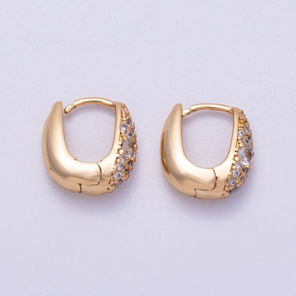 16K Gold Filled 15mm Micro Paved CZ Custer Dome Oblong Square Cartilage Huggie Earrings | Earrings-00325