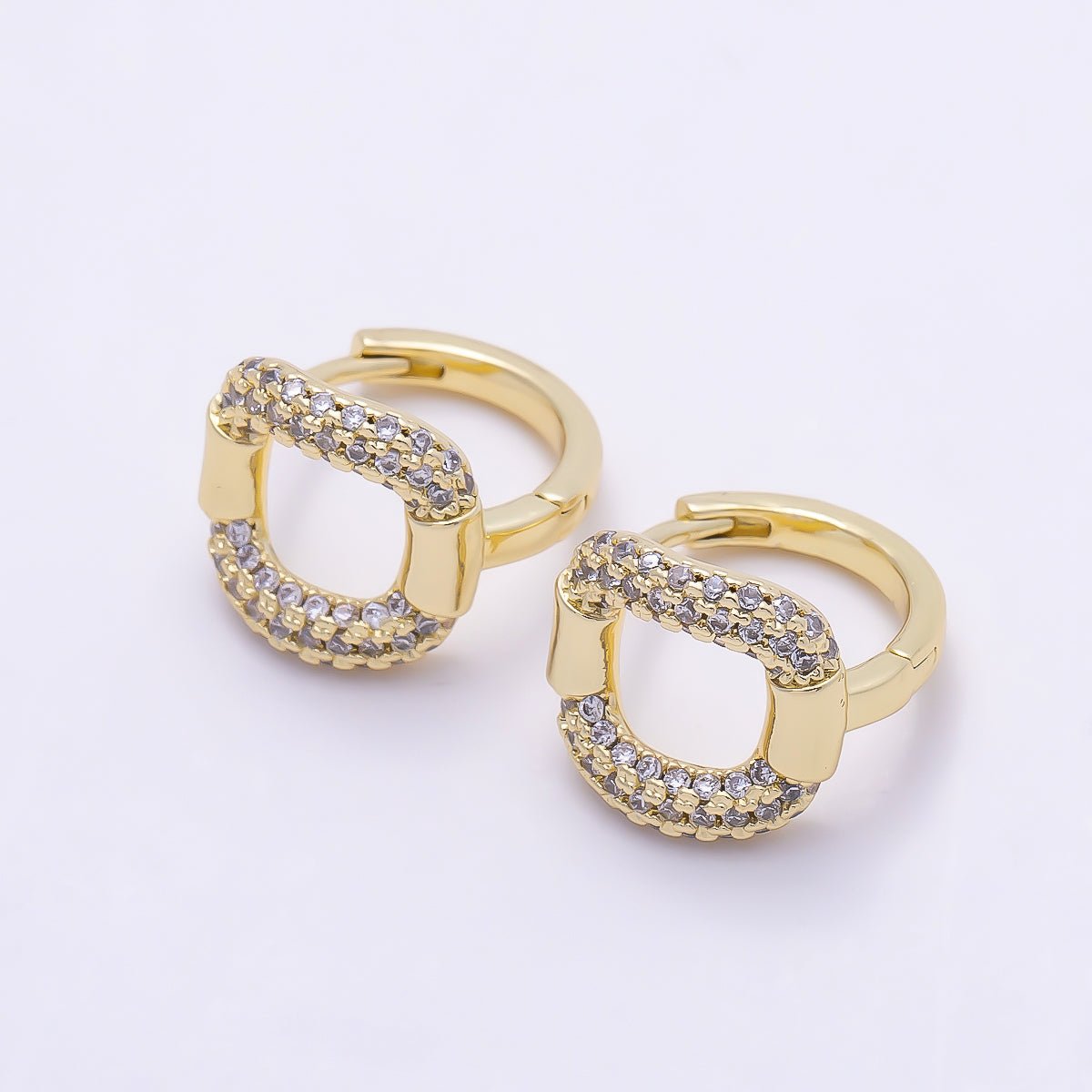 16K Gold Filled 15mm Micro Paved CZ Open Square Huggie Hoop | Earrings-00684