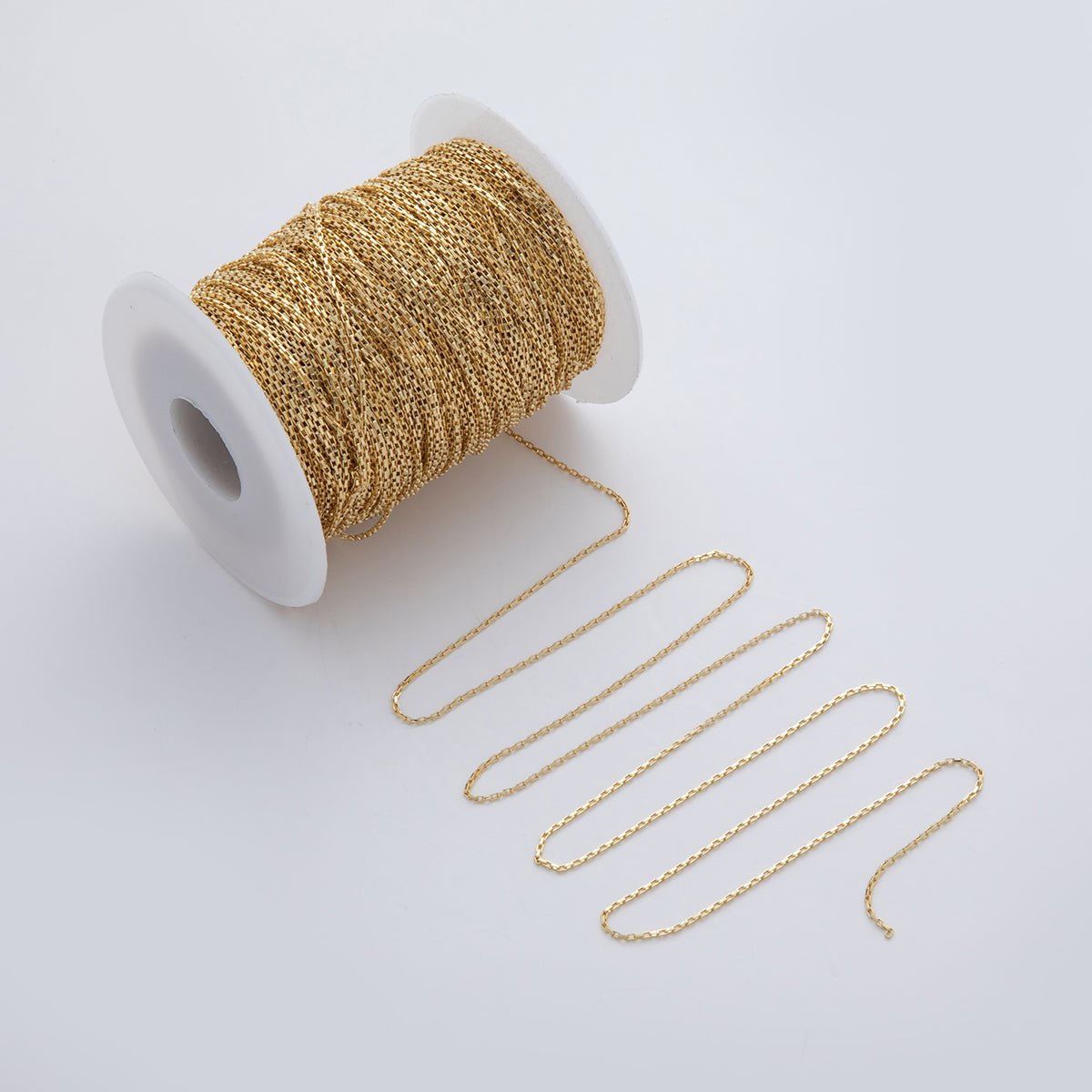 16K Gold Filled 1.5mm Mini Box Paperclip Link Unfinished Chain by Yard | Roll-1561