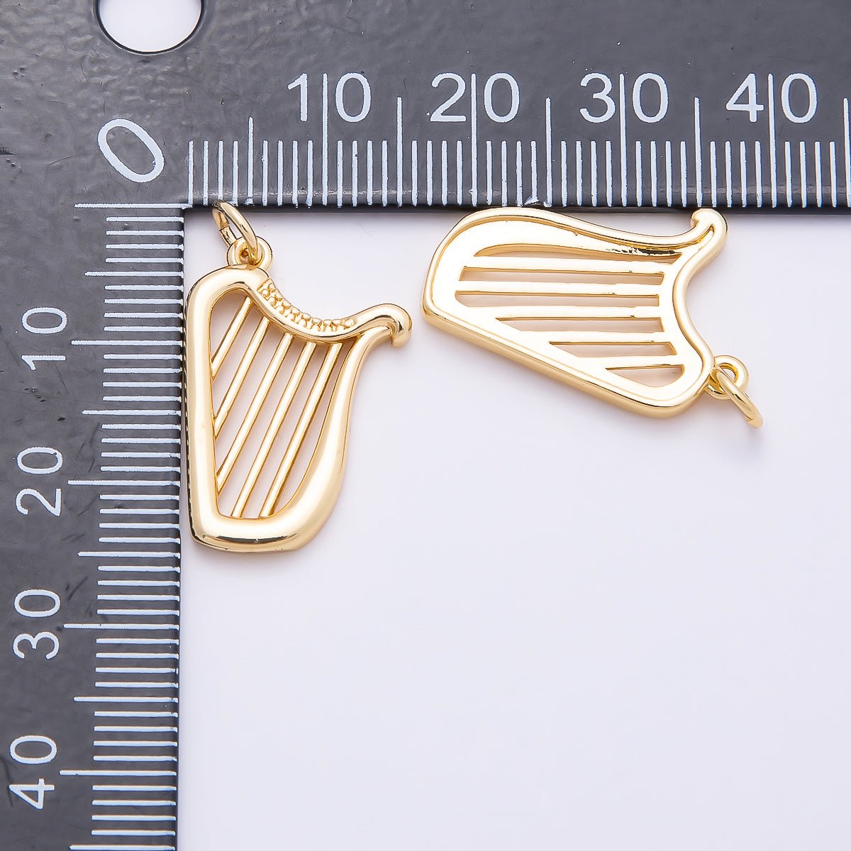 16K Gold Filled 15mm Minimalist Harp Musical Instrument Charm | Charms-00861