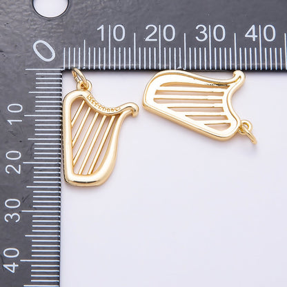 16K Gold Filled 15mm Minimalist Harp Musical Instrument Charm | Charms-00861