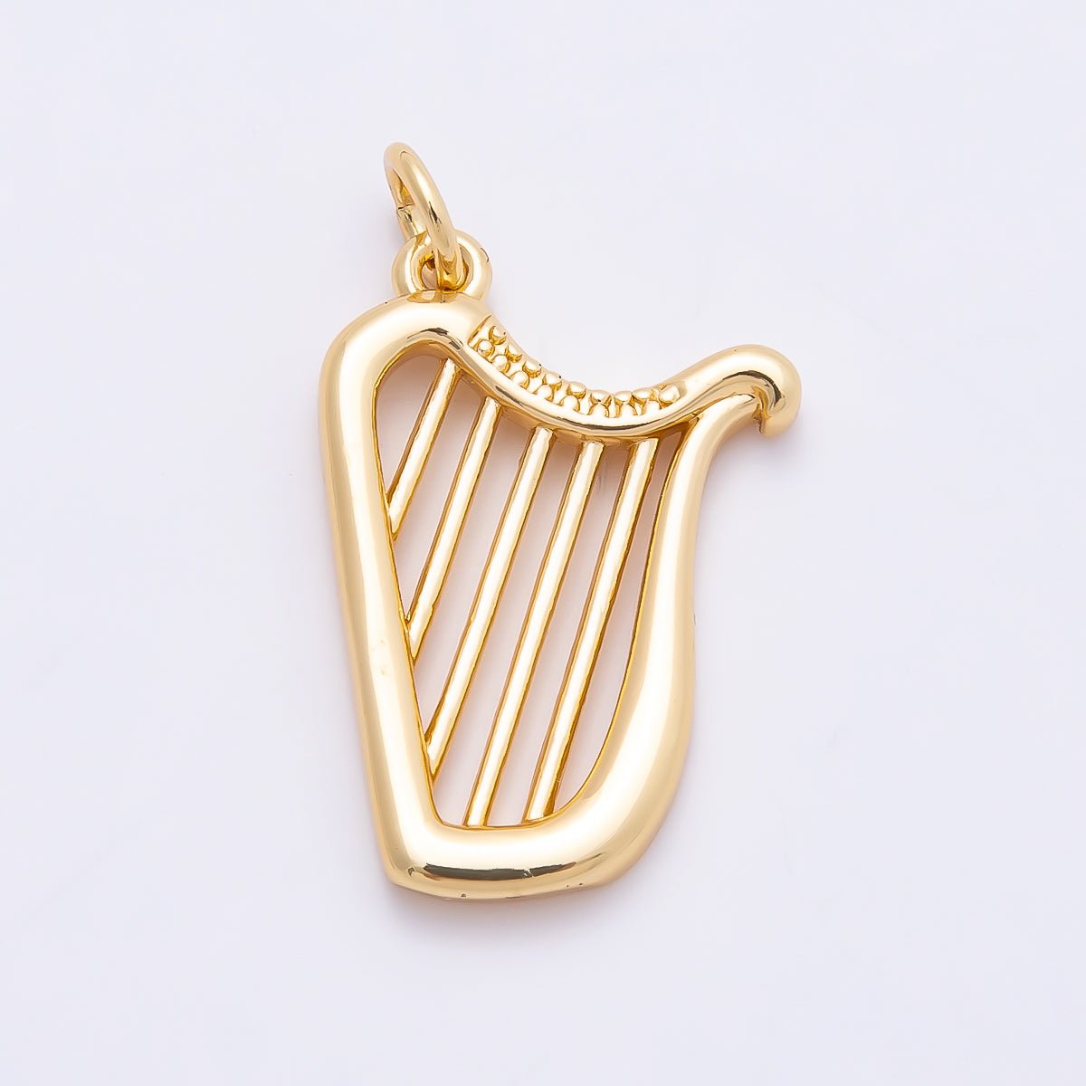 16K Gold Filled 15mm Minimalist Harp Musical Instrument Charm | Charms-00861