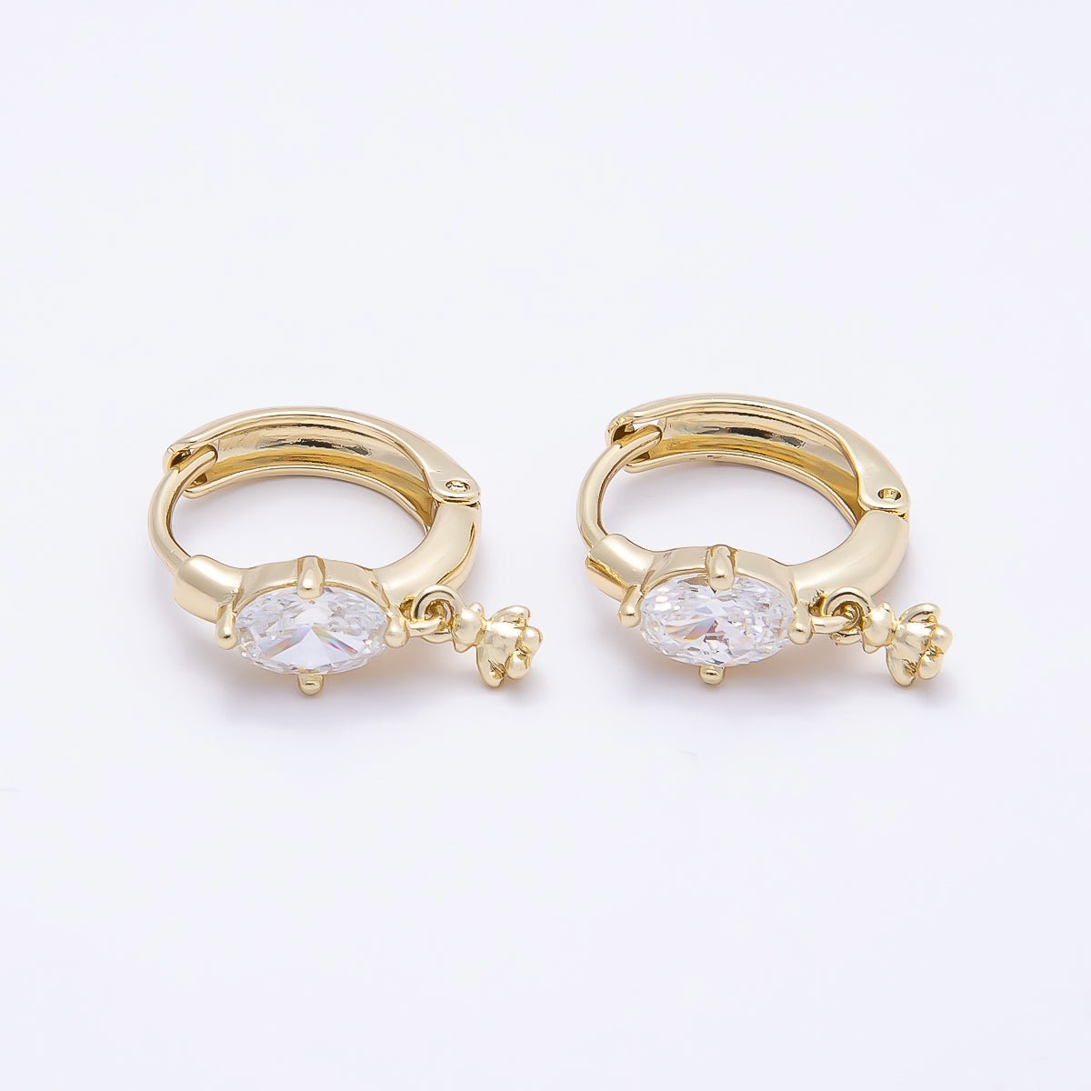 16K Gold Filled 15mm Oval Clear CZ Teddy Bear Drop Huggie Earrings | Earrings-00445