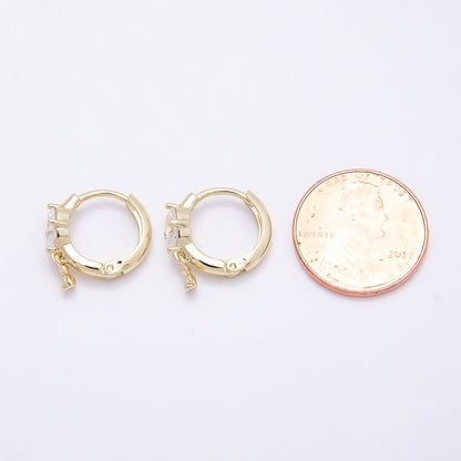 16K Gold Filled 15mm Oval Clear CZ Teddy Bear Drop Huggie Earrings | Earrings-00445