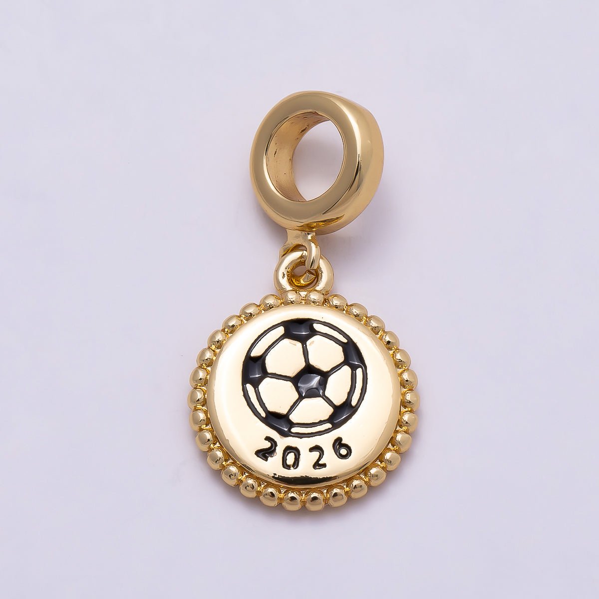 16K Gold Filled 15mm Round soccer Beaded Medallion Pendant world cup | Charms-00960