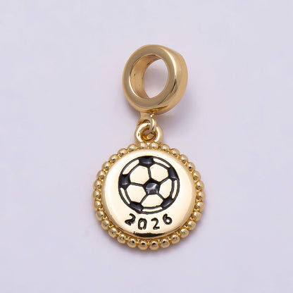 16K Gold Filled 15mm Round soccer Beaded Medallion Pendant world cup | Charms-00960