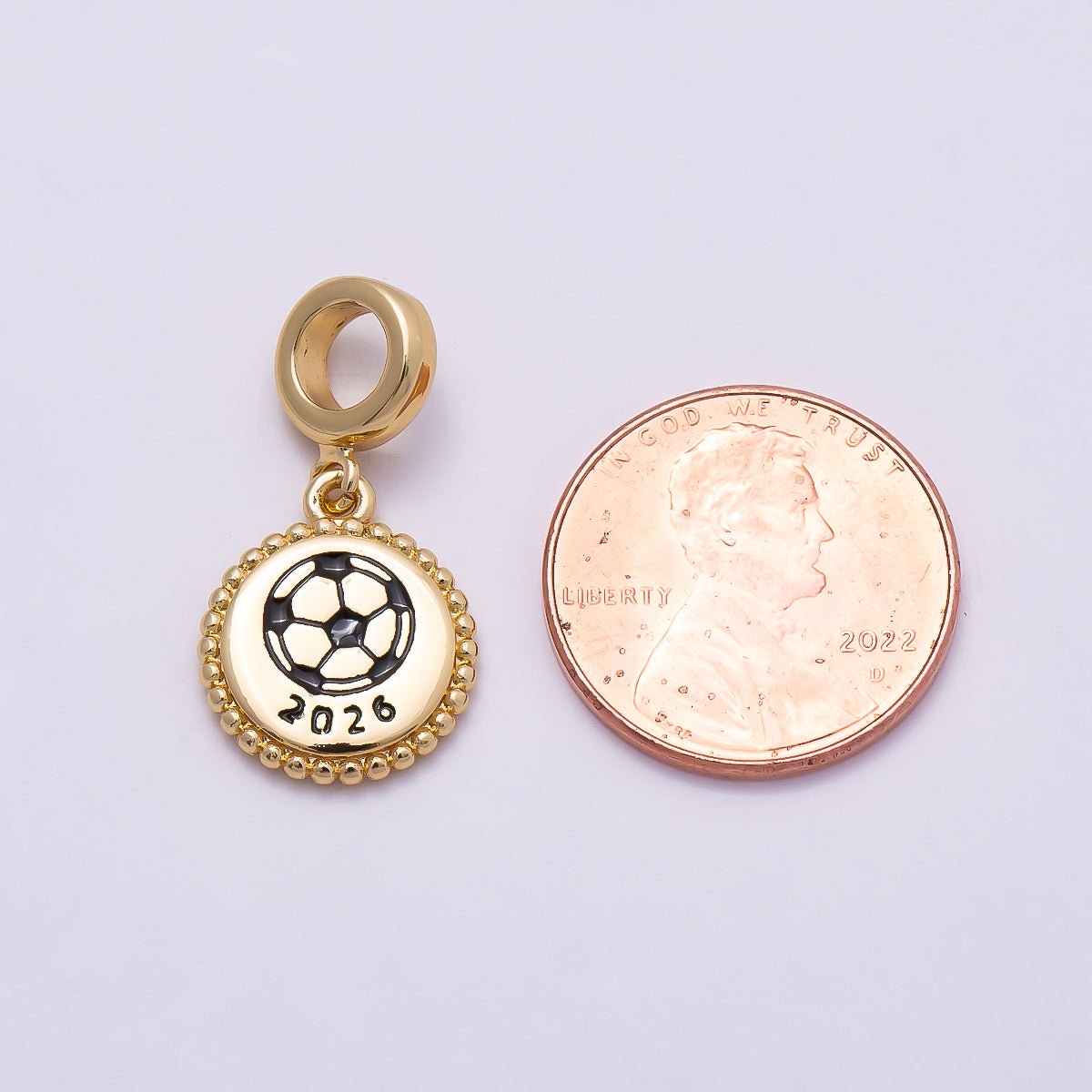 16K Gold Filled 15mm Round soccer Beaded Medallion Pendant world cup | Charms-00960