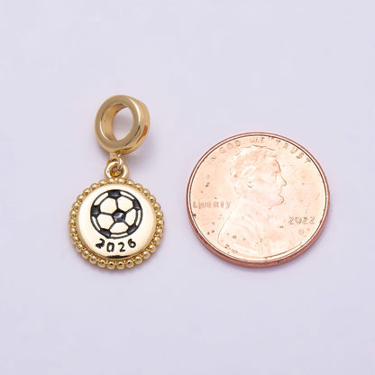 16K Gold Filled 15mm Round soccer Beaded Medallion Pendant world cup | Charms-00960