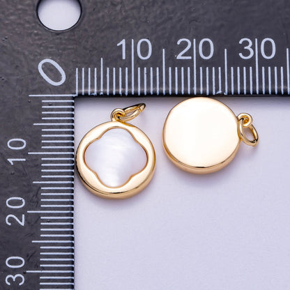 16K Gold Filled 15mm Shell Pearl Lucky Clover Round Charm | Charms-00590